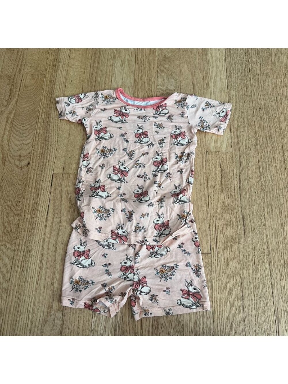 Little One Shop Pink Bunny Short Sleeve Shorts Bamboo Pajama Set Girl's Size 3T